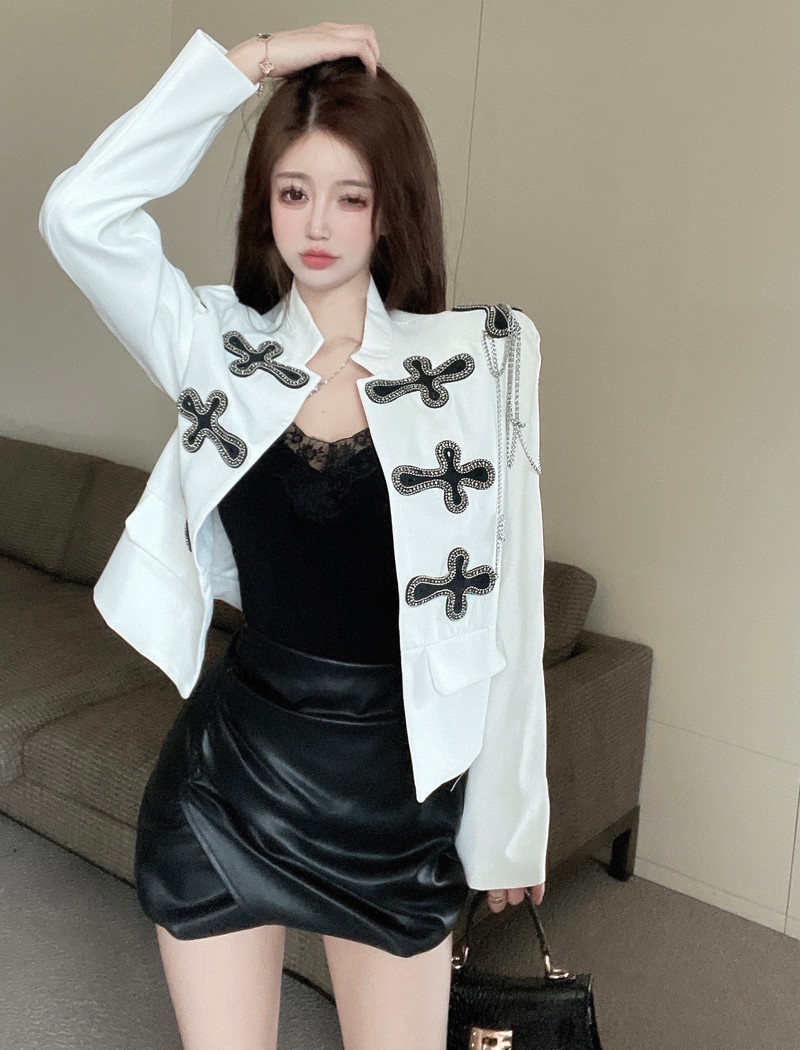 Long sleeve chain cardigan rhinestone short coat