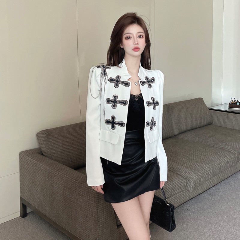 Long sleeve chain cardigan rhinestone short coat