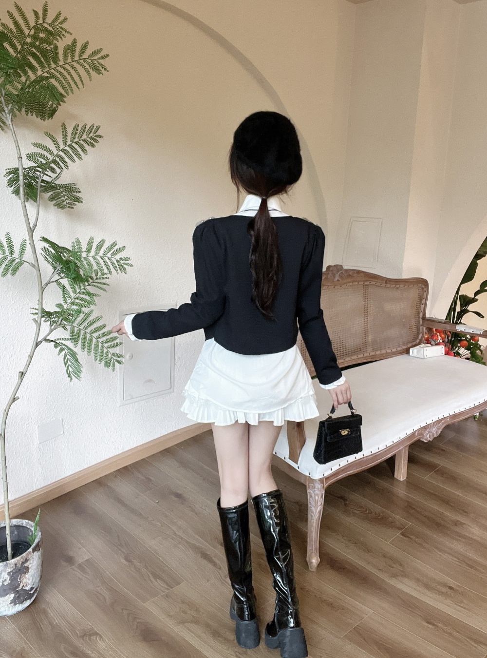 Sweet white shirt beading short skirt 3pcs set