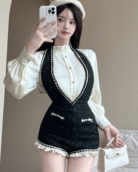 Autumn chanelstyle shorts long sleeve shirt a set