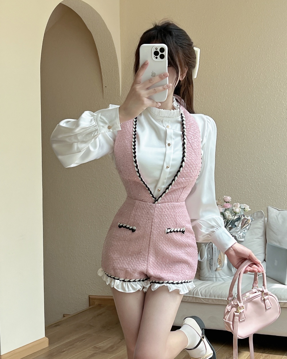 Autumn chanelstyle shorts long sleeve shirt a set