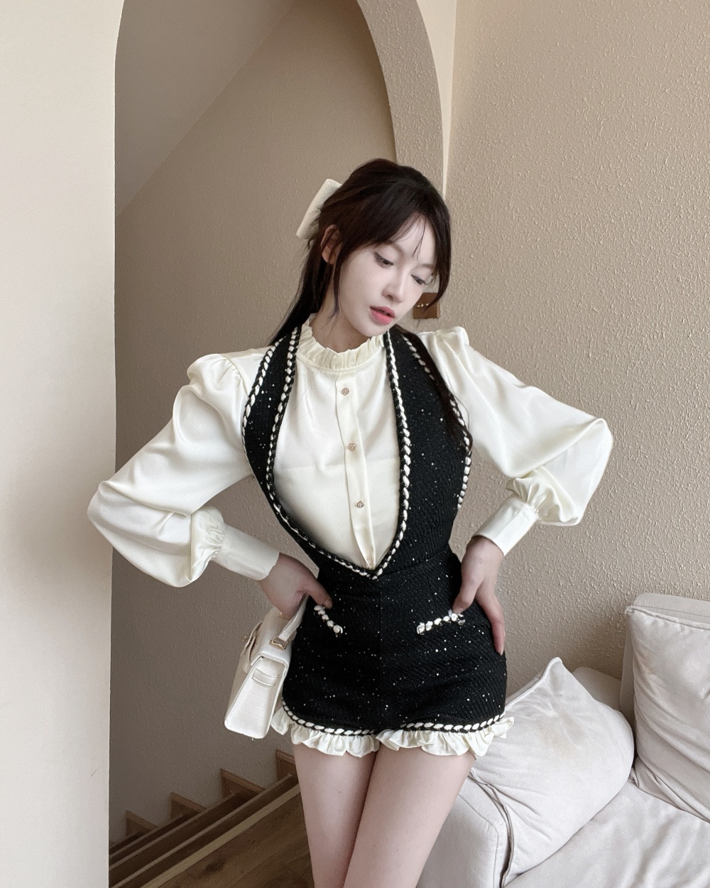 Autumn chanelstyle shorts long sleeve shirt a set