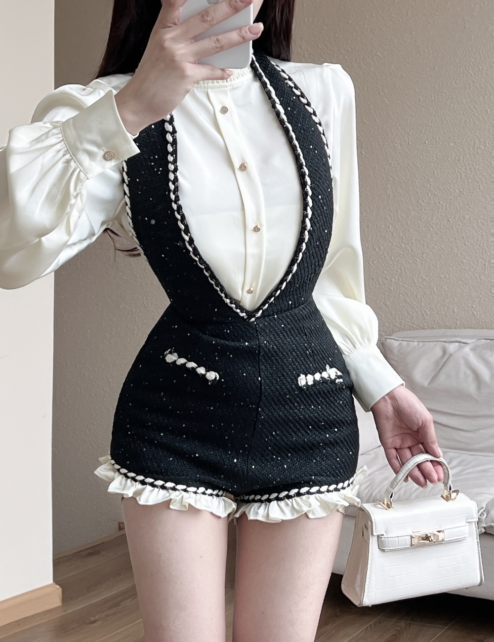 Autumn chanelstyle shorts long sleeve shirt a set