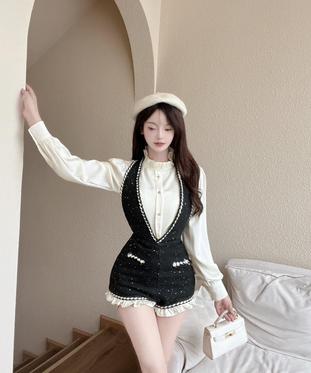 Autumn chanelstyle shorts long sleeve shirt a set