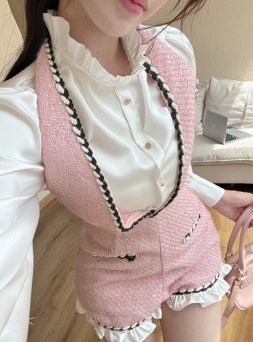 Autumn chanelstyle shorts long sleeve shirt a set