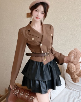 Pleated Western style tops temperament skirt 2pcs set