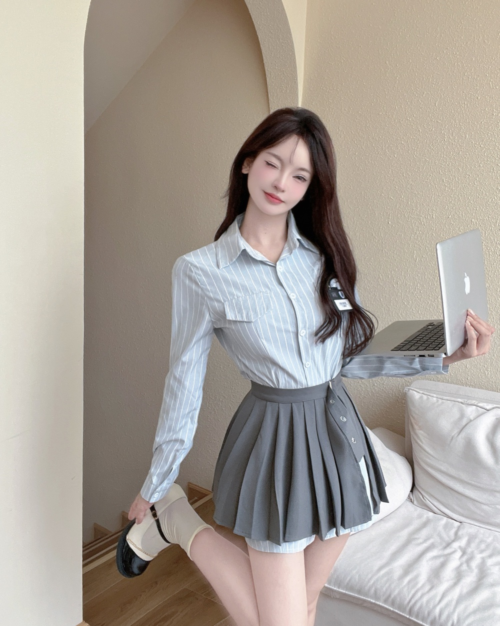 College style pleated uniform American style skirt a set