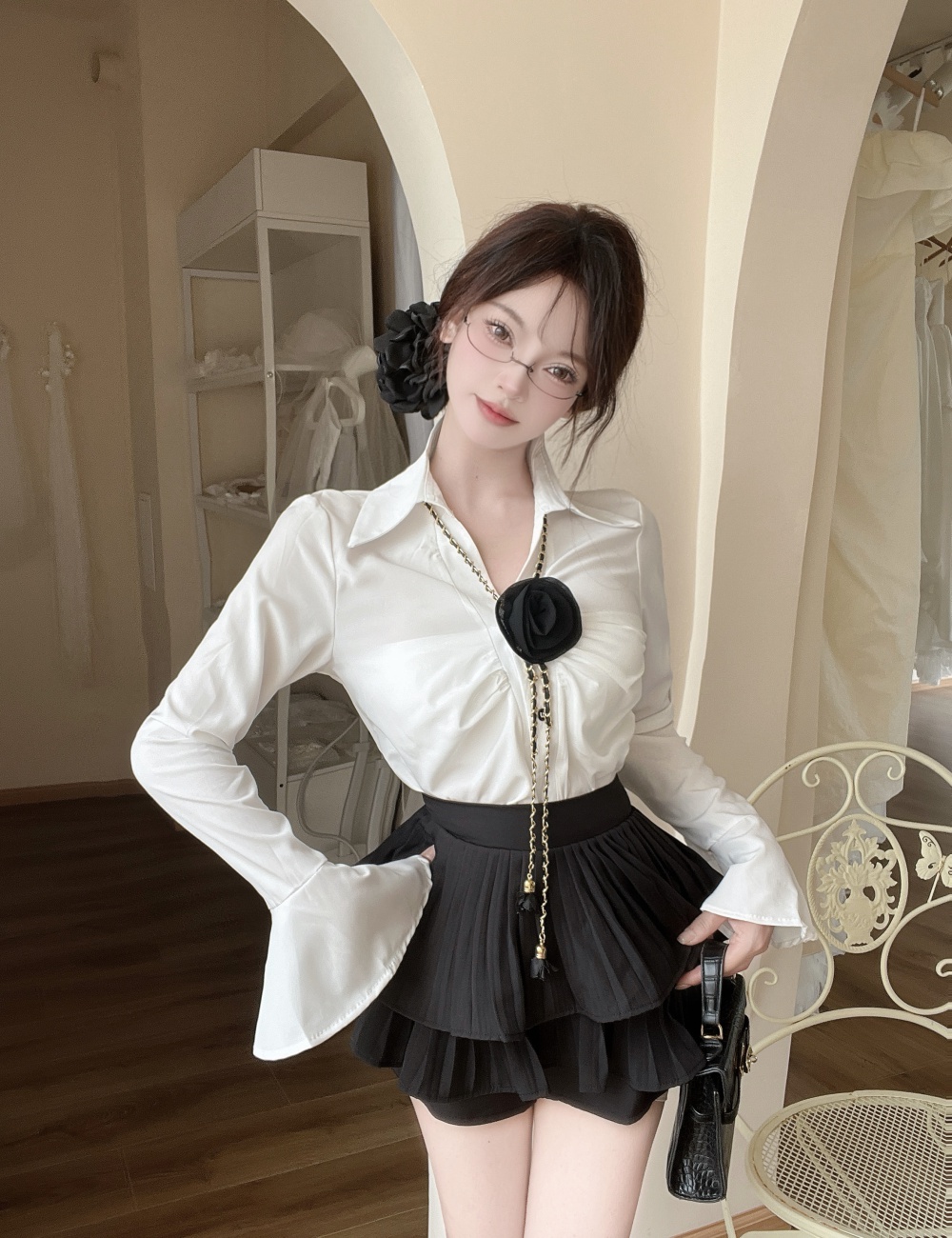 Chanelstyle pinched waist temperament shirt