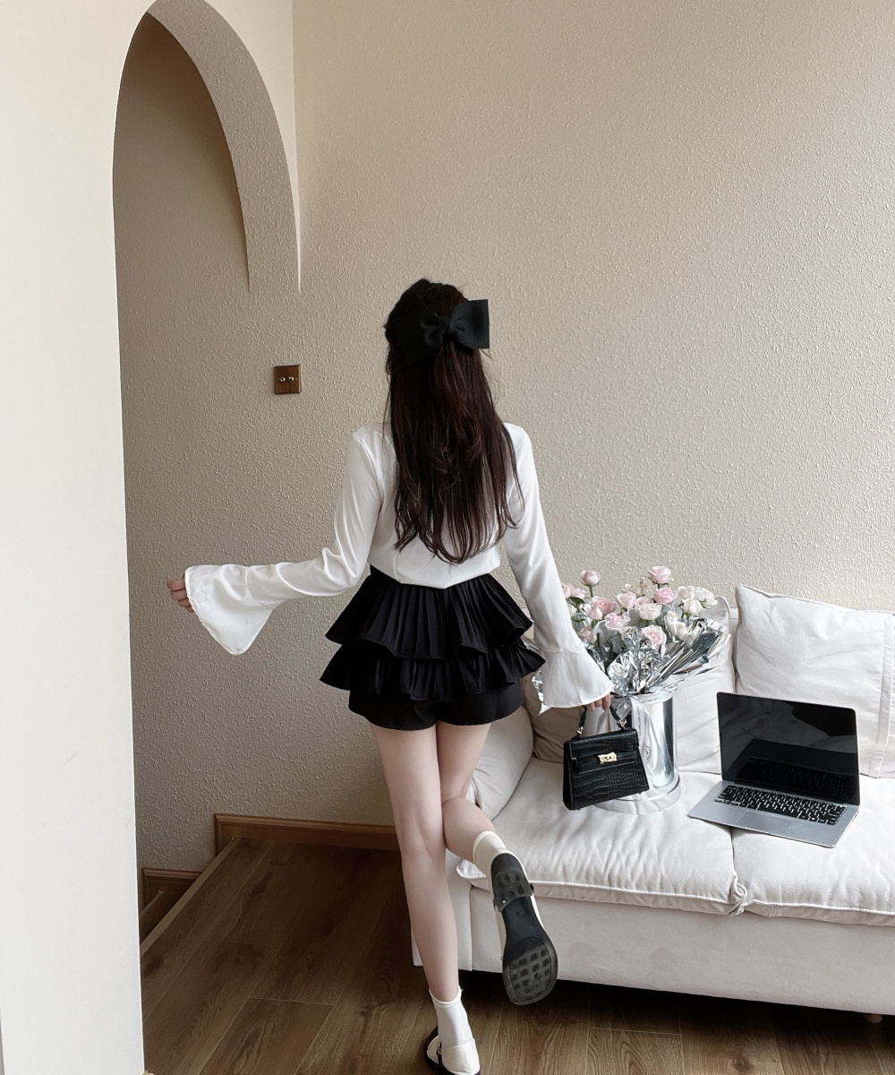 Trumpet sleeves flowers short skirt 2pcs set