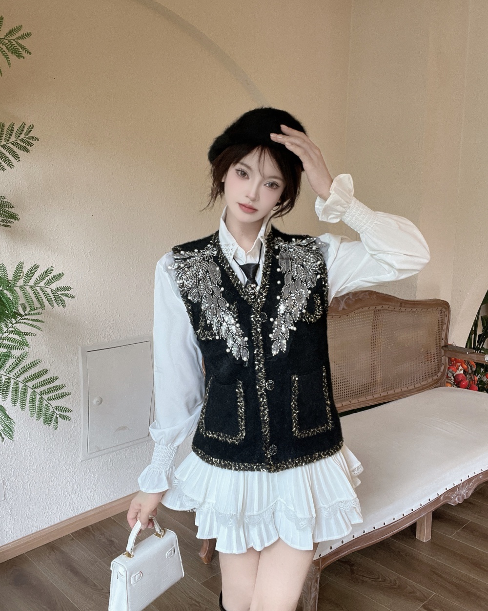 Sequins wing chanelstyle waistcoat sweet beading coat