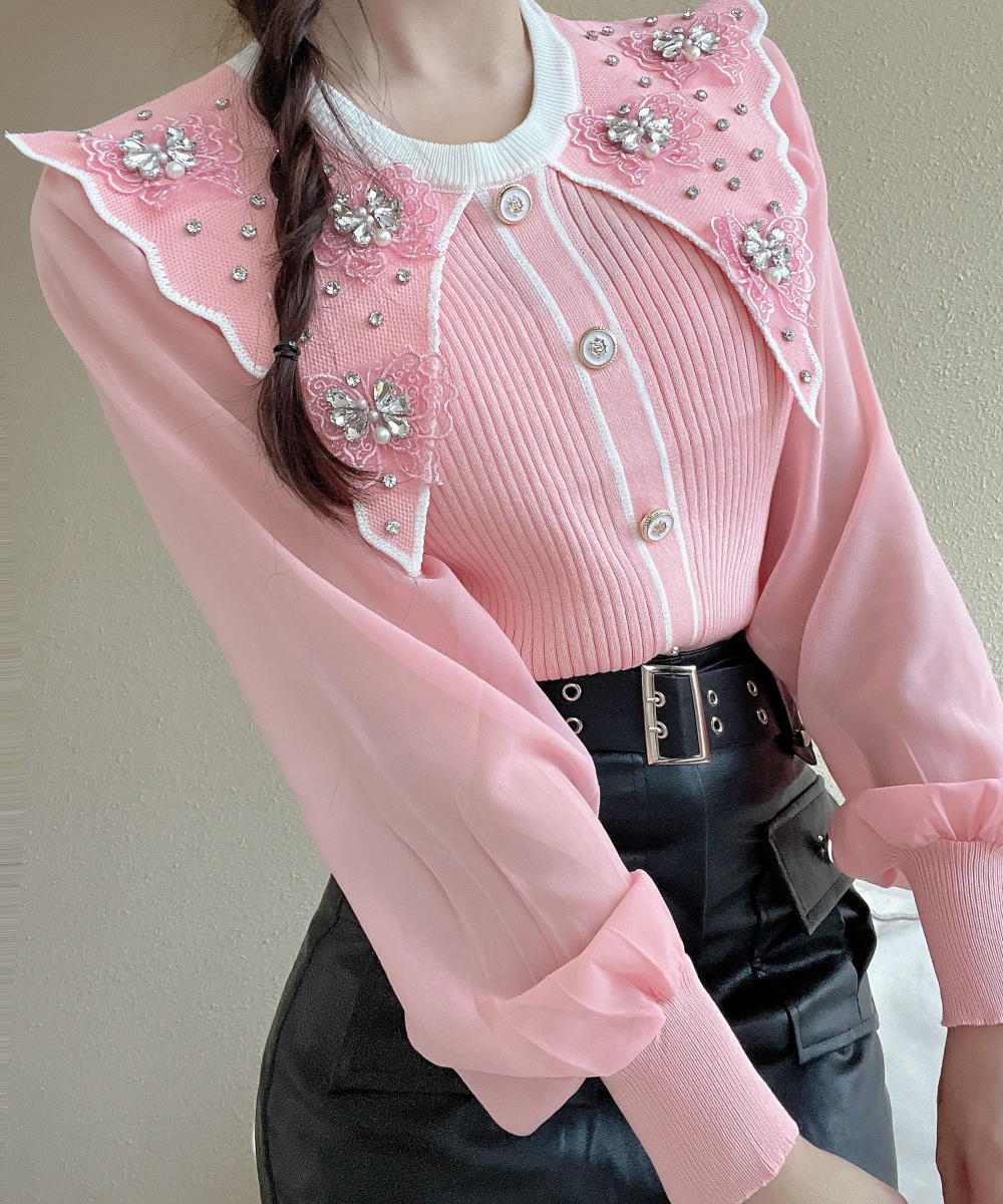 Fresh lovely beading sweet doll collar retro tops