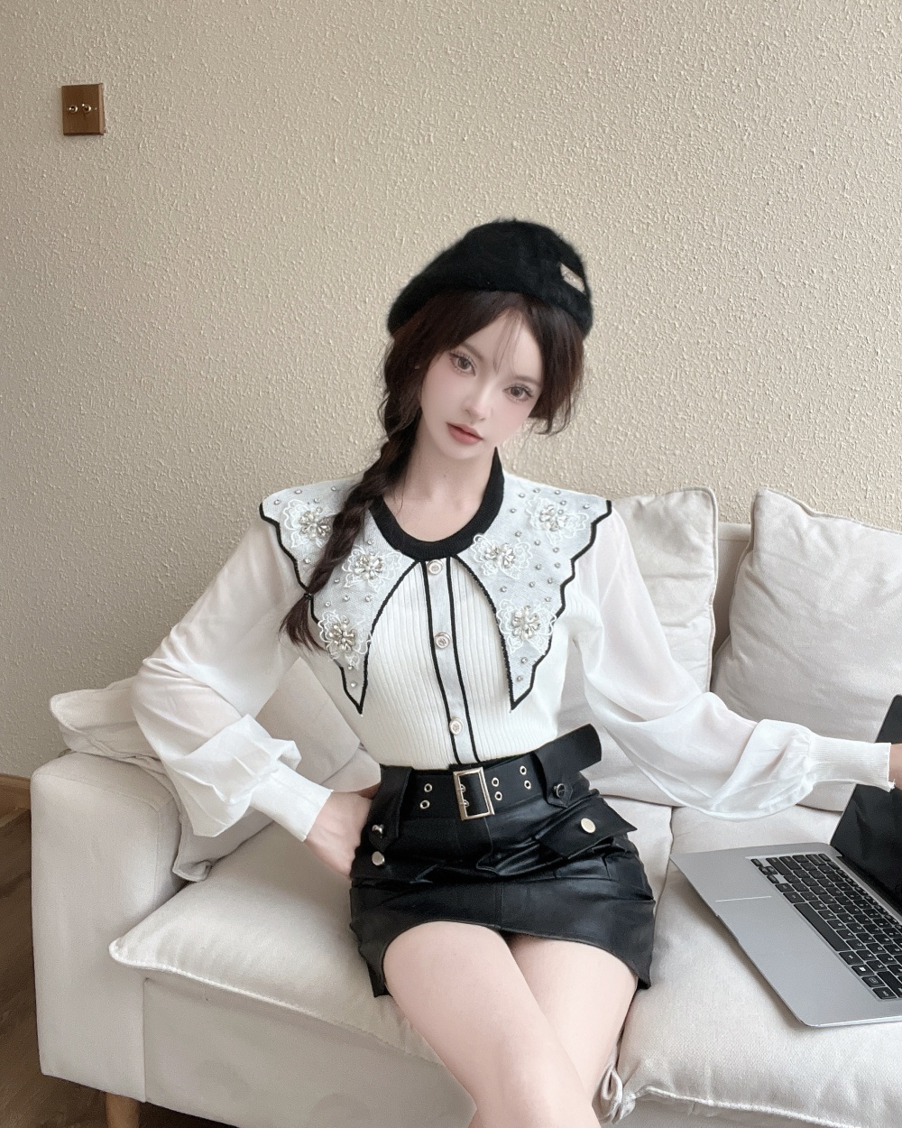 Doll collar sweet skirt beading retro belt 2pcs set