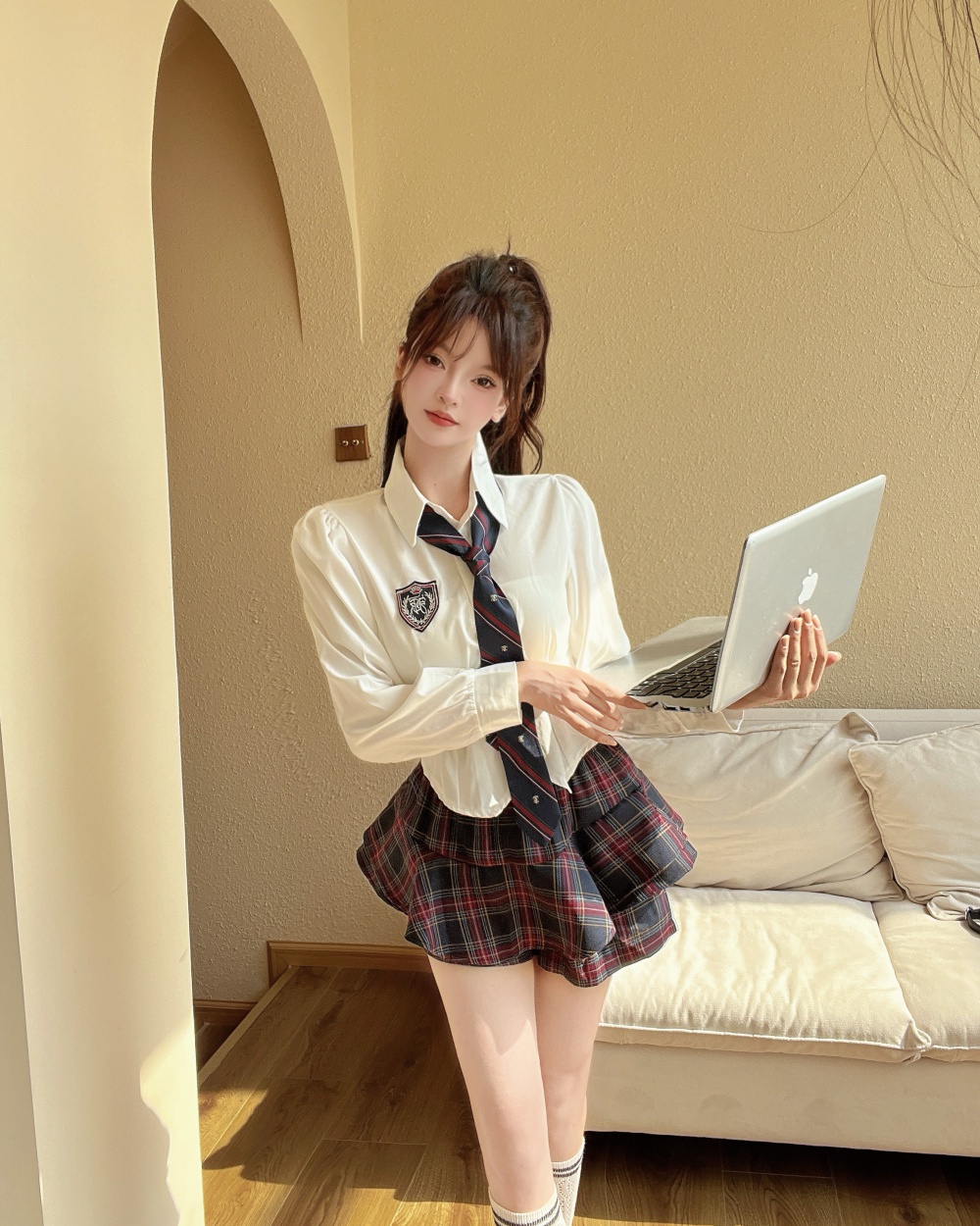 Show young uniform Korean style skirt 2pcs set for women