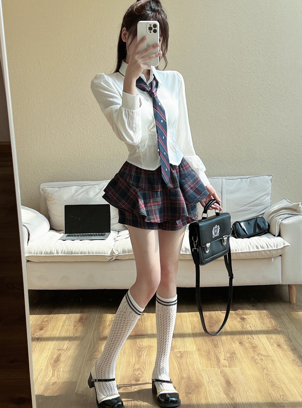 Show young uniform Korean style skirt 2pcs set for women