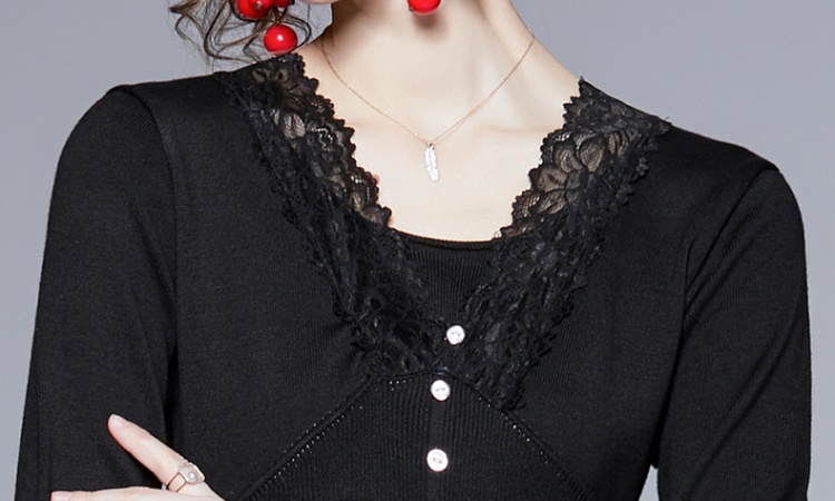 Niche gauze knitted lace irregular long sleeve dress