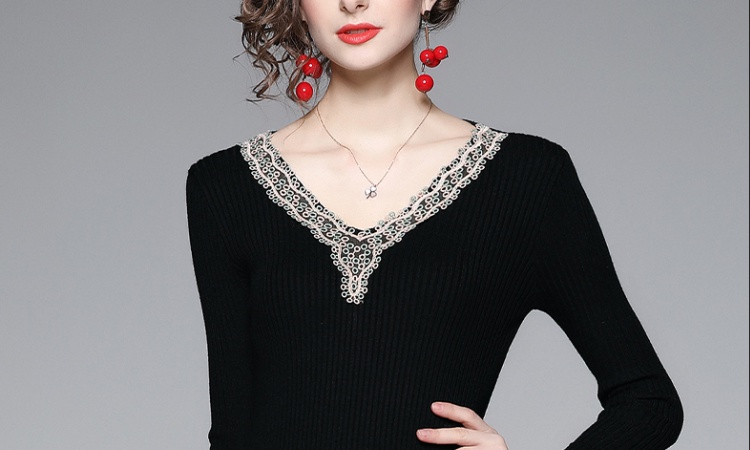 Autumn and winter splice dress knitted lace sweater