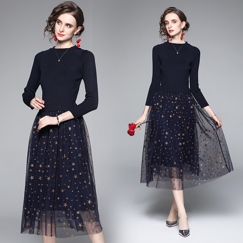 Splice star long dress autumn and winter dress