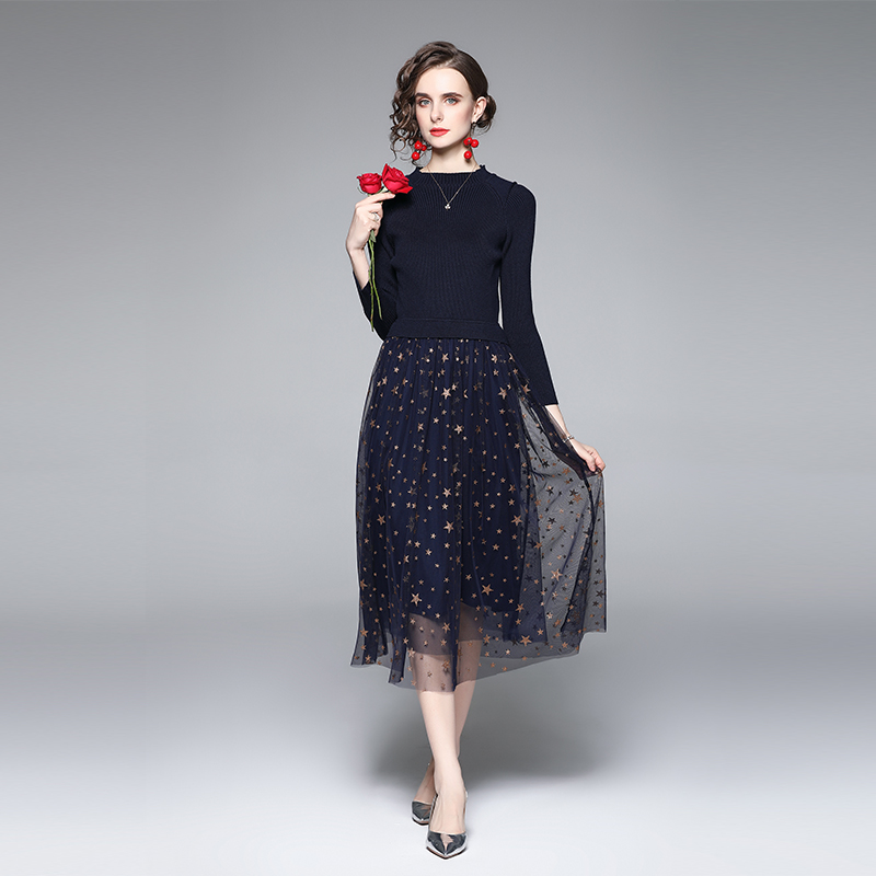 Splice star long dress autumn and winter dress