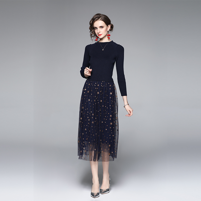 Splice star long dress autumn and winter dress