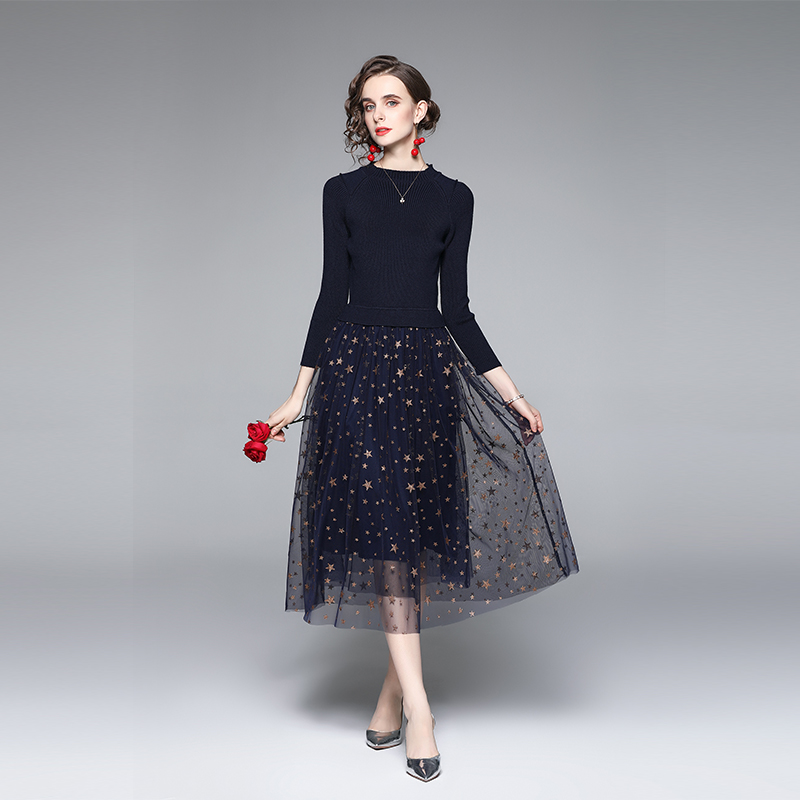 Splice star long dress autumn and winter dress