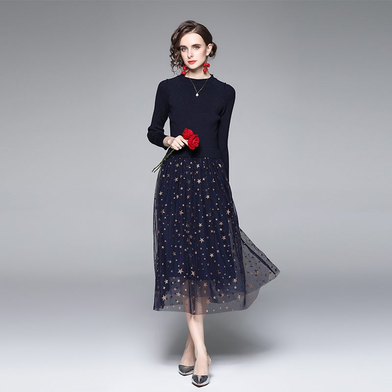 Splice star long dress autumn and winter dress