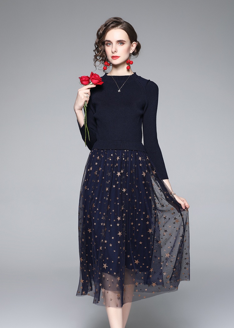 Splice star long dress autumn and winter dress