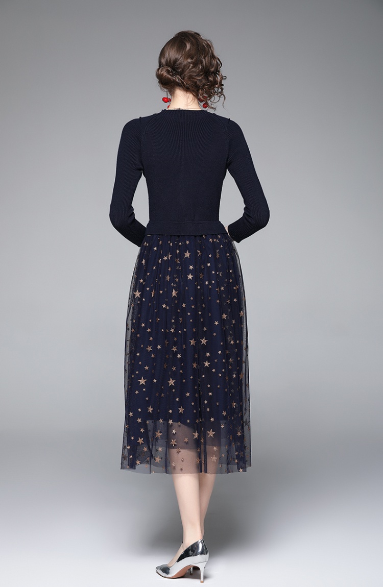 Splice star long dress autumn and winter dress