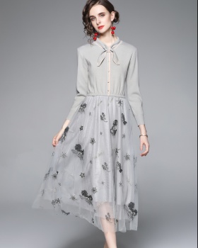 Chanelstyle collar autumn and winter gauze splice dress