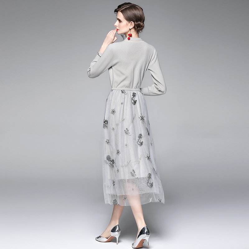 Chanelstyle collar autumn and winter gauze splice dress