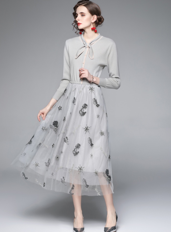 Chanelstyle collar autumn and winter gauze splice dress