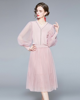 France style long sleeve long sweater bottoming autumn dress