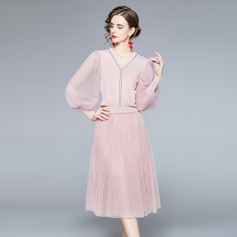 France style long sleeve long sweater bottoming autumn dress