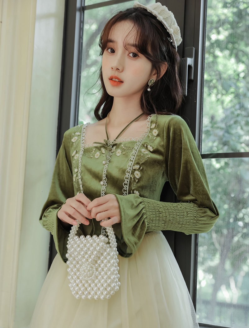 Retro court style lady dress embroidery slim dress