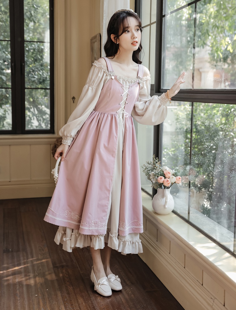 Retro long dress enticement dress 2pcs set