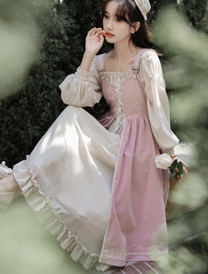 Retro long dress enticement dress 2pcs set