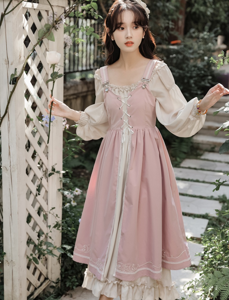 Retro long dress enticement dress 2pcs set