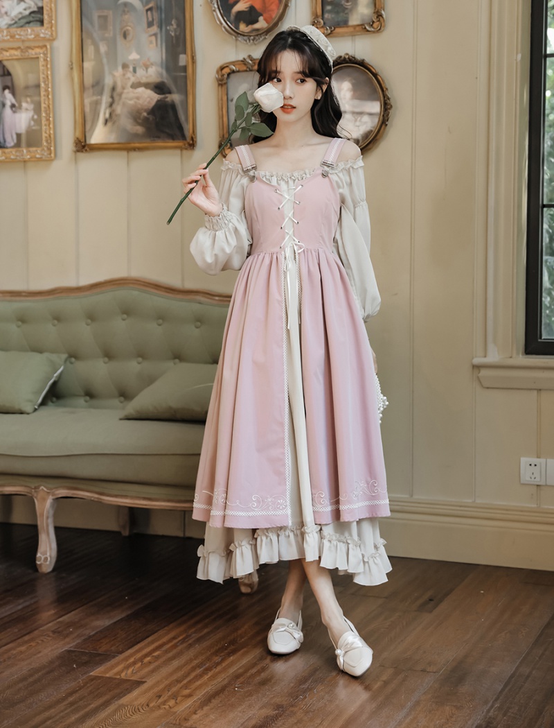 Retro long dress enticement dress 2pcs set