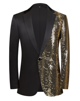 Party waves splice coat sequins gold business suit