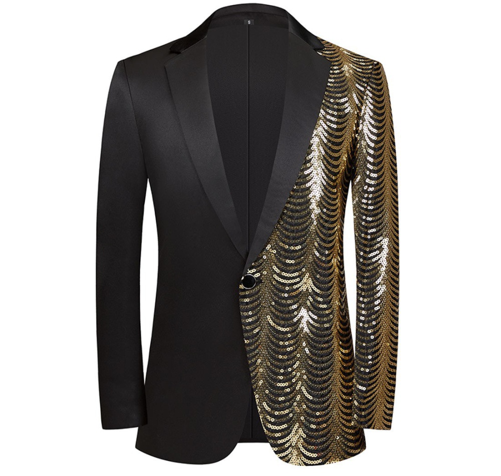 Party waves splice coat sequins gold business suit