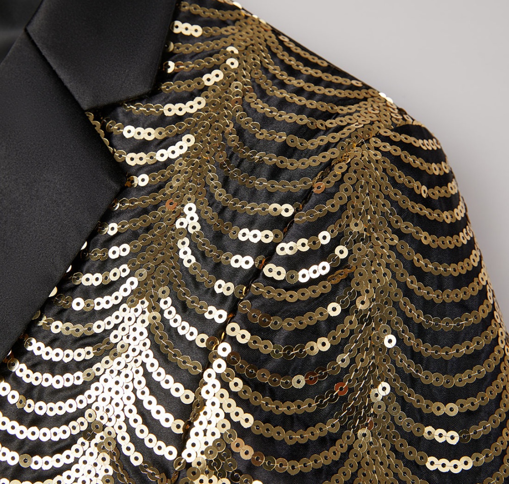 Party waves splice coat sequins gold business suit