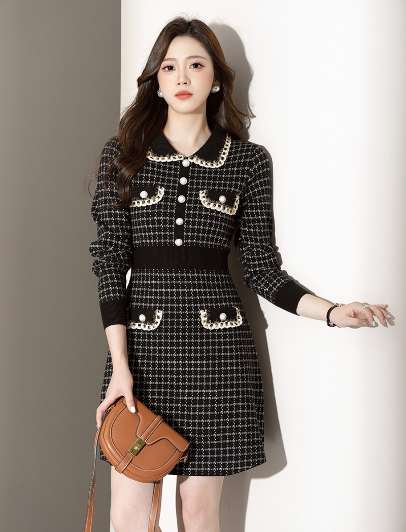 Ladies fashion sweater dress lapel temperament dress