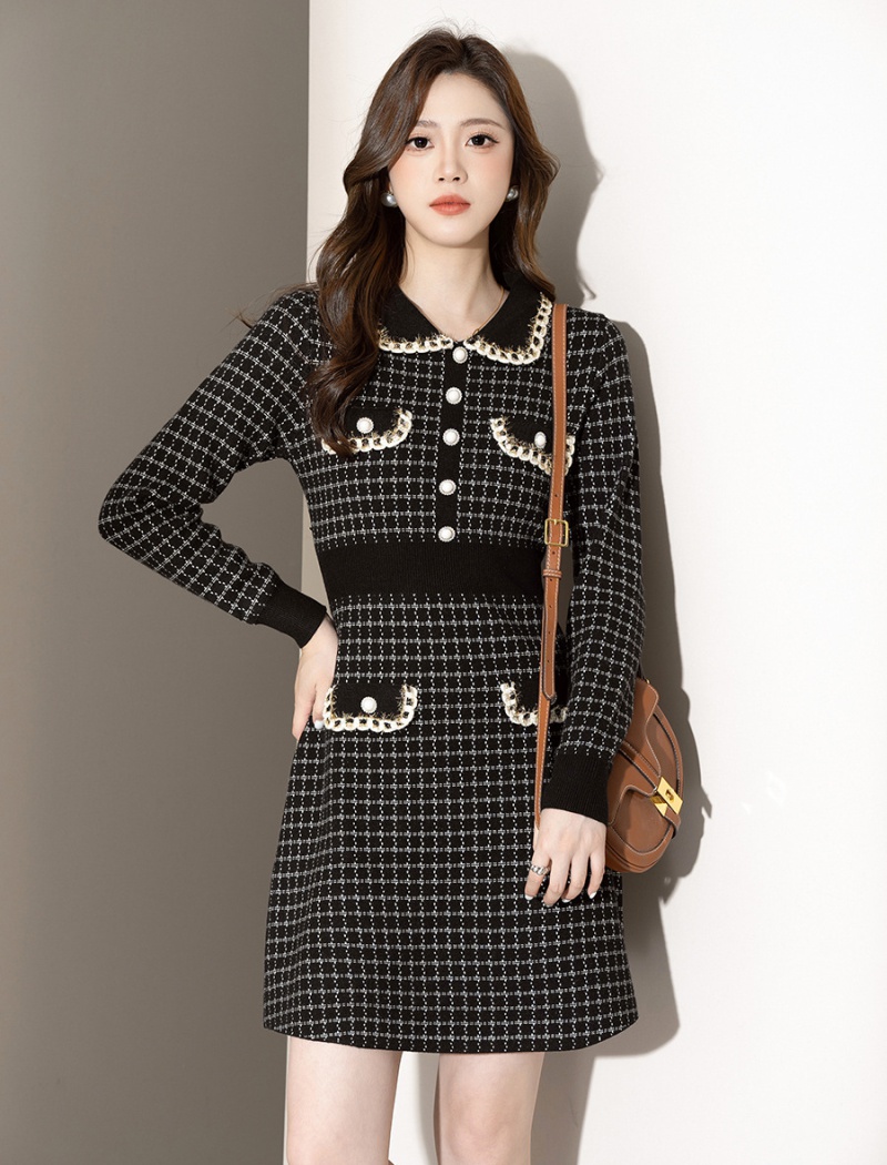 Ladies fashion sweater dress lapel temperament dress