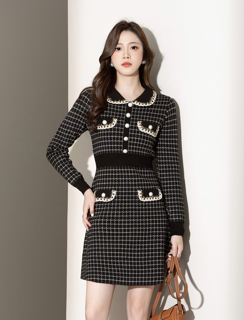 Ladies fashion sweater dress lapel temperament dress