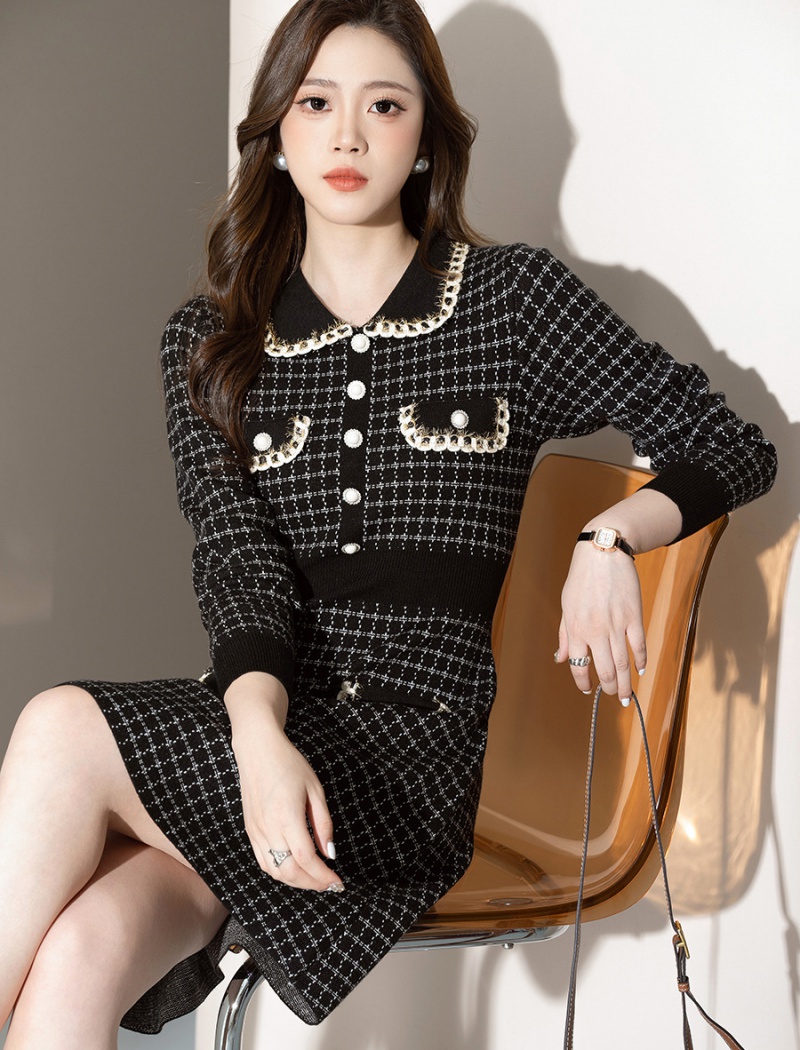 Ladies fashion sweater dress lapel temperament dress