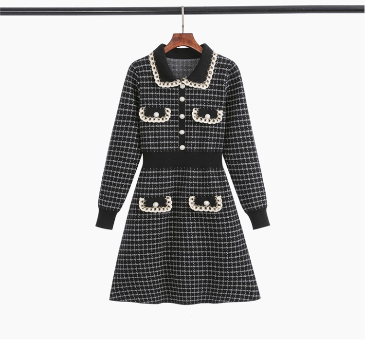 Ladies fashion sweater dress lapel temperament dress