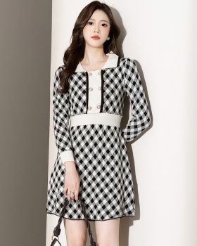 Small plaid slim dress chanelstyle sweater dress for women