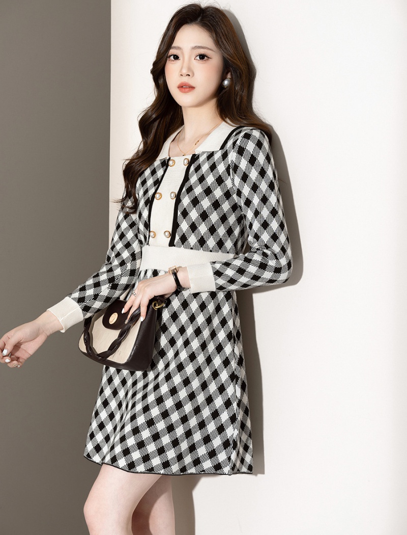 Small plaid slim dress chanelstyle sweater dress for women