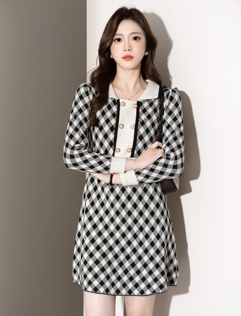 Small plaid slim dress chanelstyle sweater dress for women