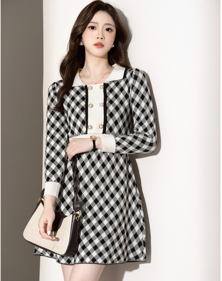 Small plaid slim dress chanelstyle sweater dress for women