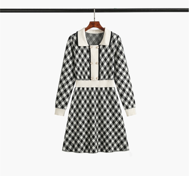 Small plaid slim dress chanelstyle sweater dress for women